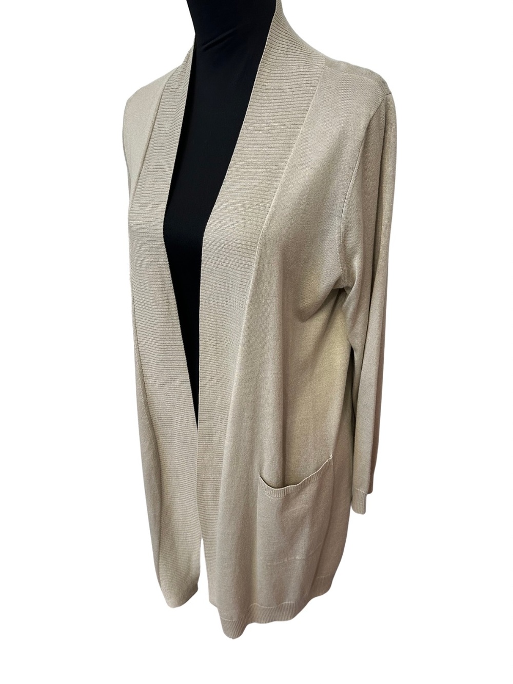 Maison de Papillon Silk Cashmere Open Front Cardigan Beige Pockets Size S - Picture 6 of 11